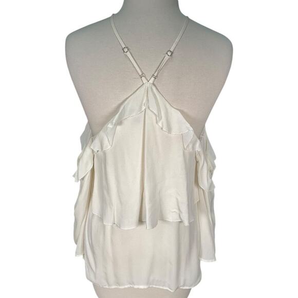 Paige 100% Silk Luciana Top in White Size Small Off Shoulder Sleeve Boho Halter - Picture 9 of 15